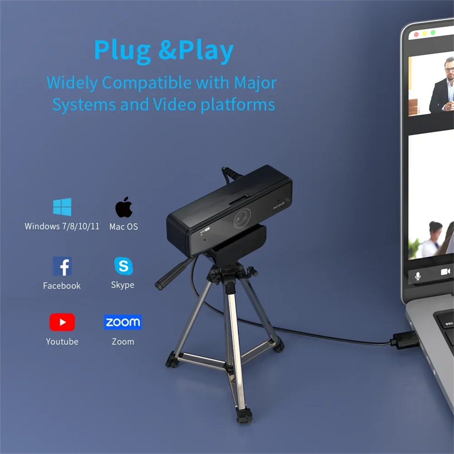 Nuroum V11 2K Webcam 1080P 60FPS USB Plug And Play