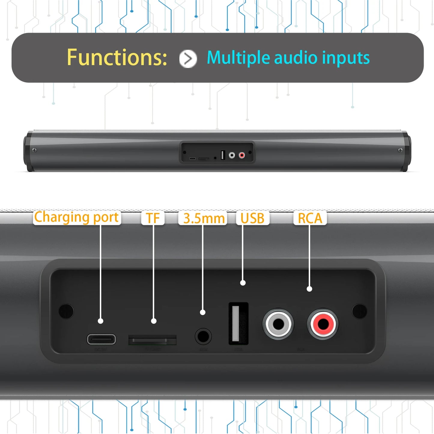 Bluetooth Wireless Soundbar for TV and PC with 20W Output
