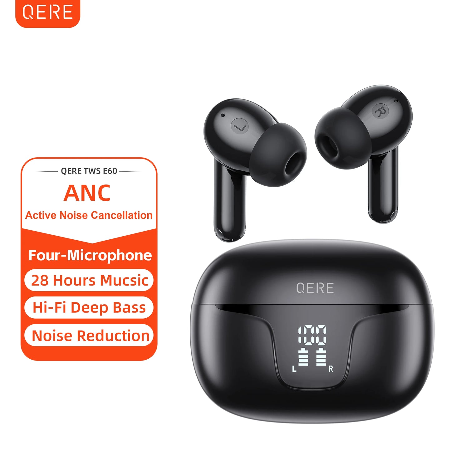 QERE E60 Wireless Headphones with ANC and Bluetooth 5.3