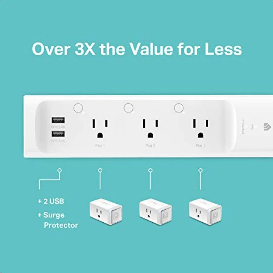 Kasa KP303 Smart Power Strip AlexaCompatible SurgeProtector With OutletsAndUSBPorts