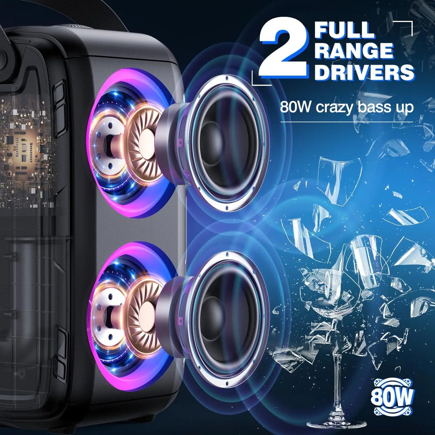 W-King 80W RMS Party Bluetooth Boombox Speaker System