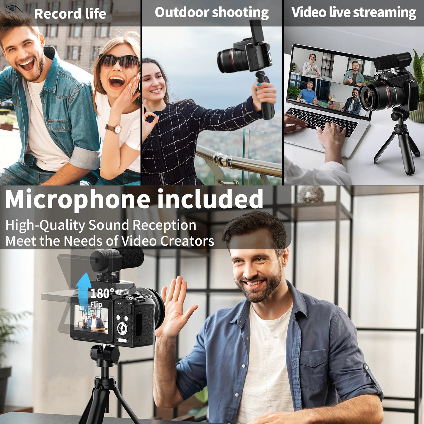 NBD 5K 64MP Camera With 16x Optical Zoom WiFi App Control Vlogging Autofocus