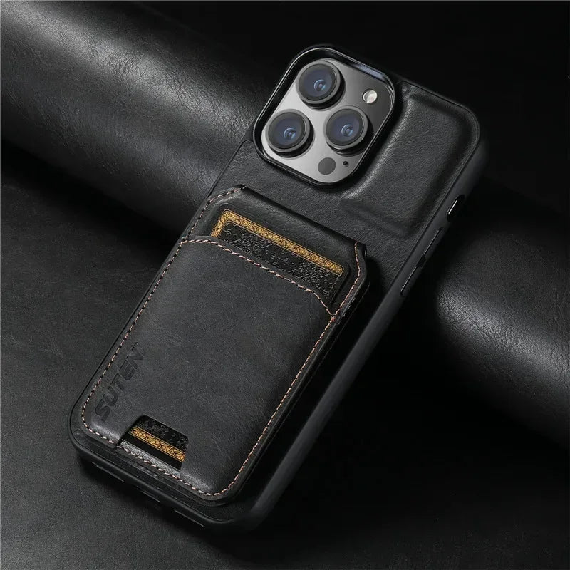 Leather Wallet Phone Case With Magnetic Card Holder For iPhone