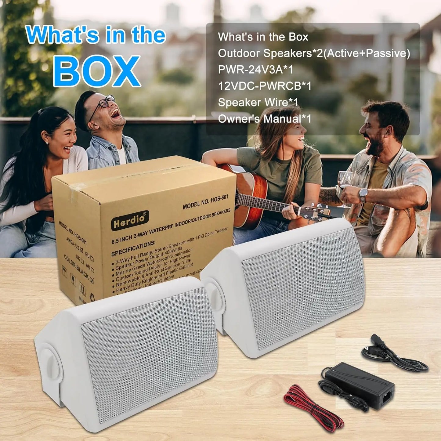 Herdio Bluetooth Indoor Outdoor Speakers 400W 2 Pack Wall Mount