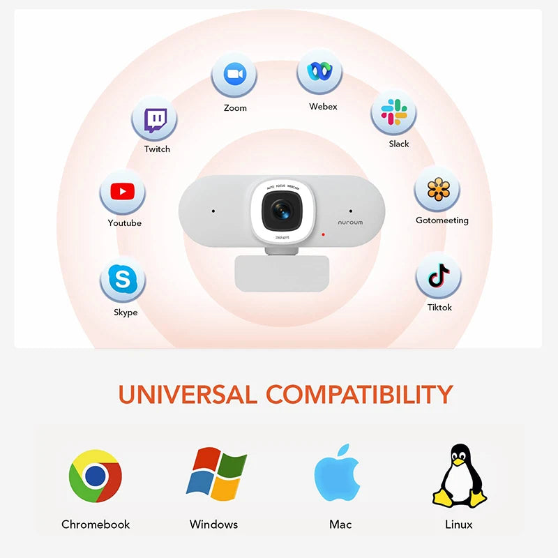 Nuroum V15 AFL 1080P Webcam With Auto Focus Ring Light