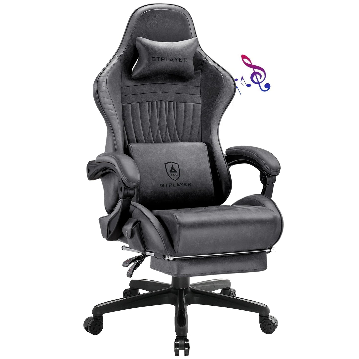 GTPLAYER Gaming Chair Ergonomic Faux Leather Footrest Swiveling Racing PC