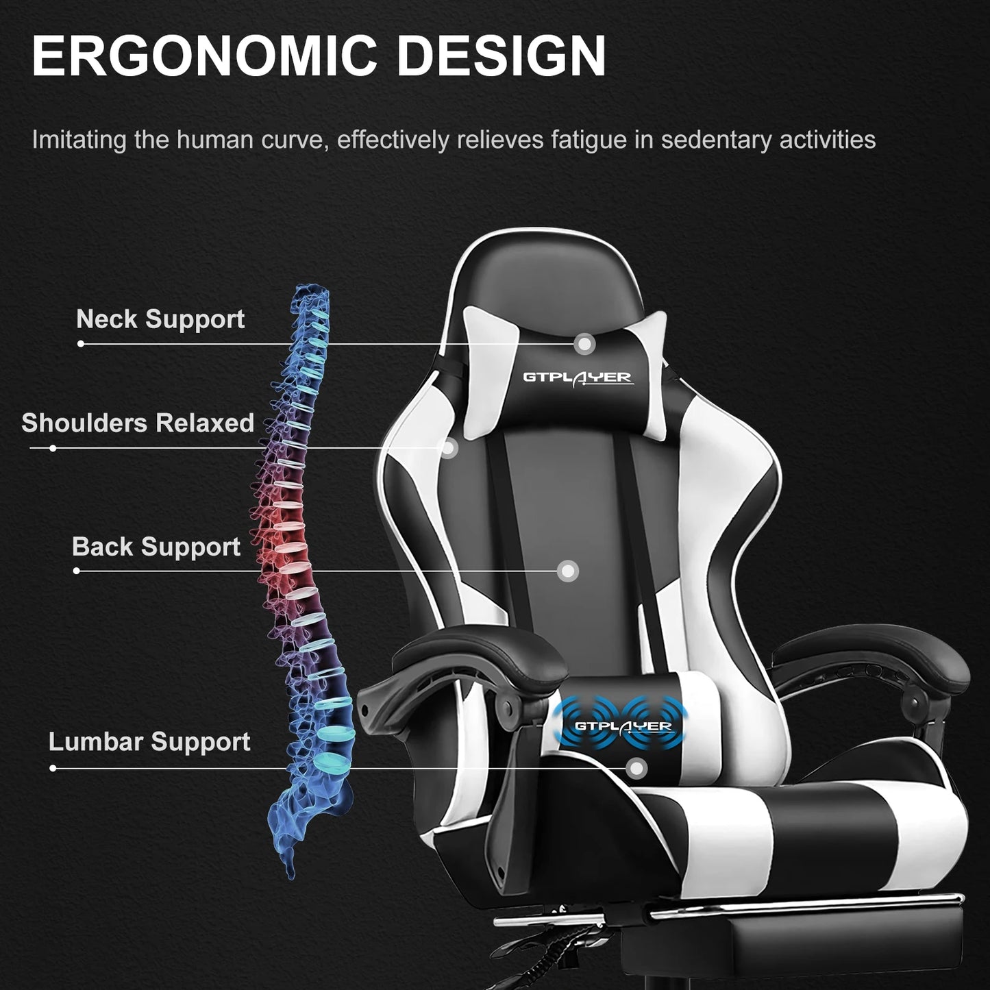 GTPLAYER Gaming Chair With Footrest And Lumbar Support