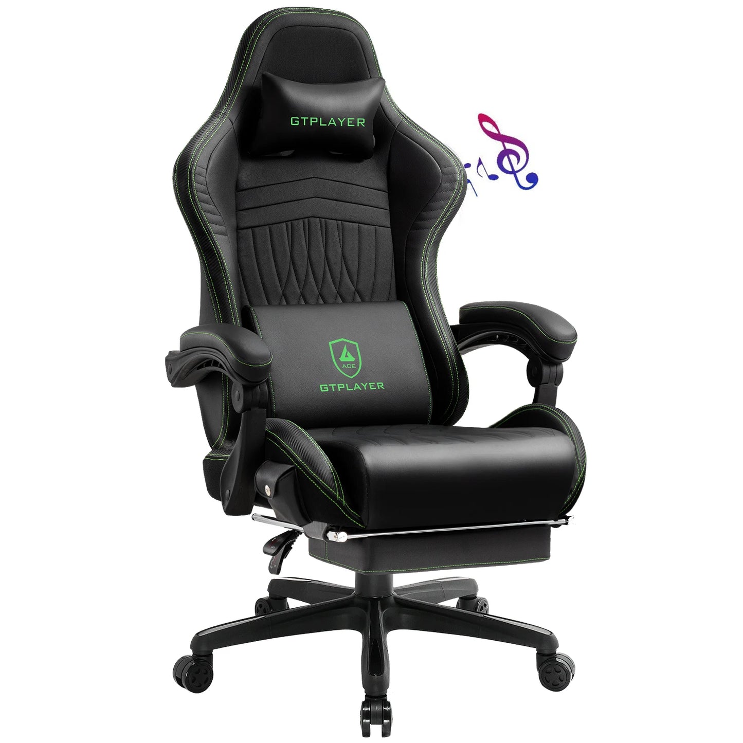 GTPLAYER Gaming Chair Ergonomic Faux Leather Footrest Swiveling Racing PC