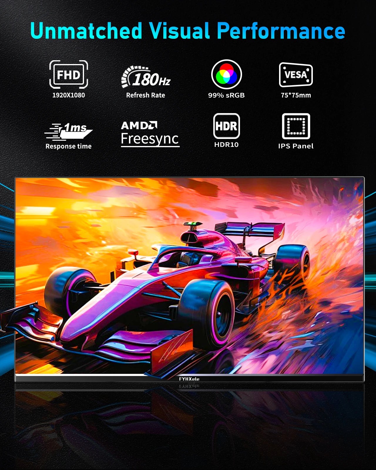 FYHXele 180Hz 1ms HDR Gaming Monitor With G Sync HDR10