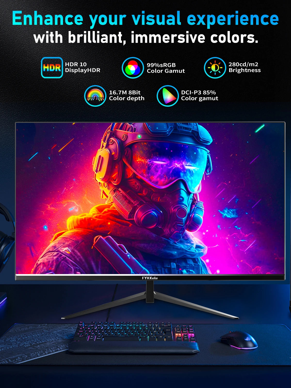 FYHXele 180Hz 1ms HDR Gaming Monitor With G Sync HDR10
