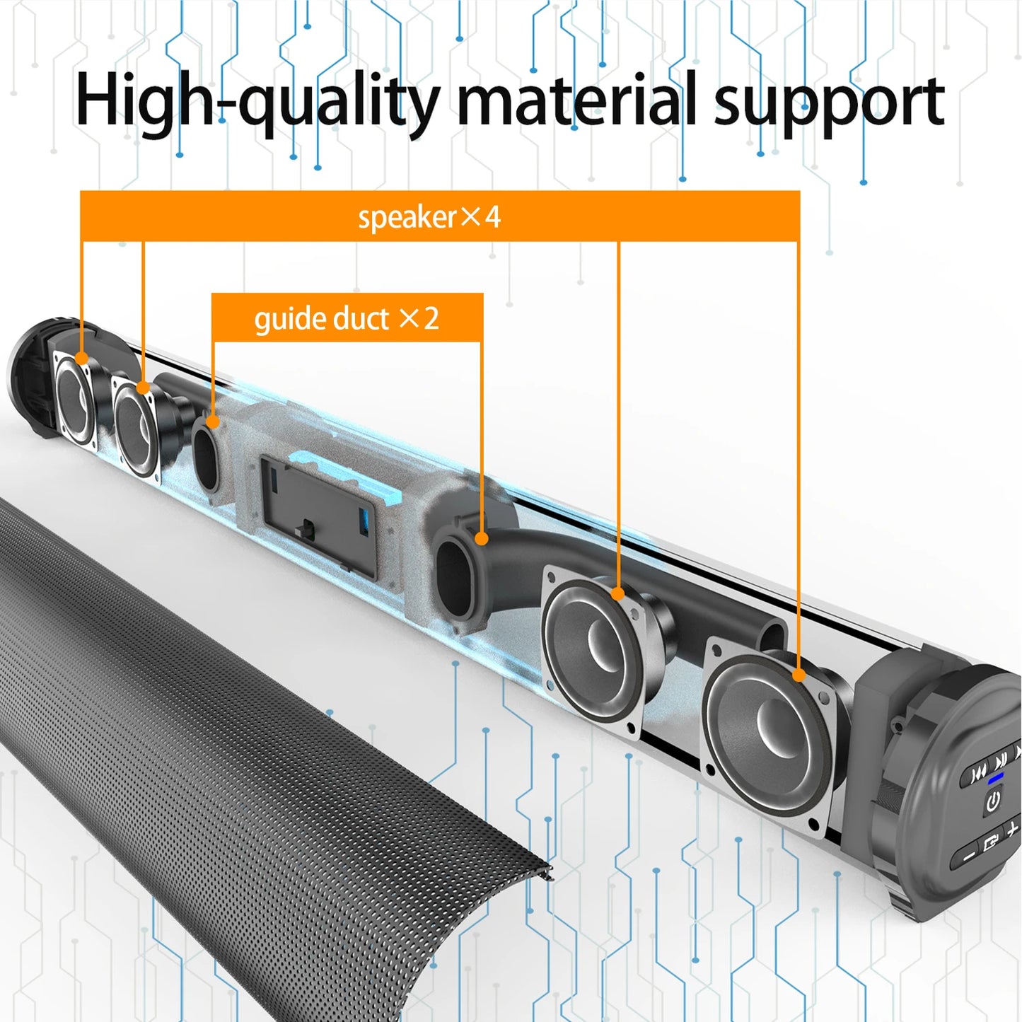 Bluetooth Wireless Soundbar for TV and PC with 20W Output
