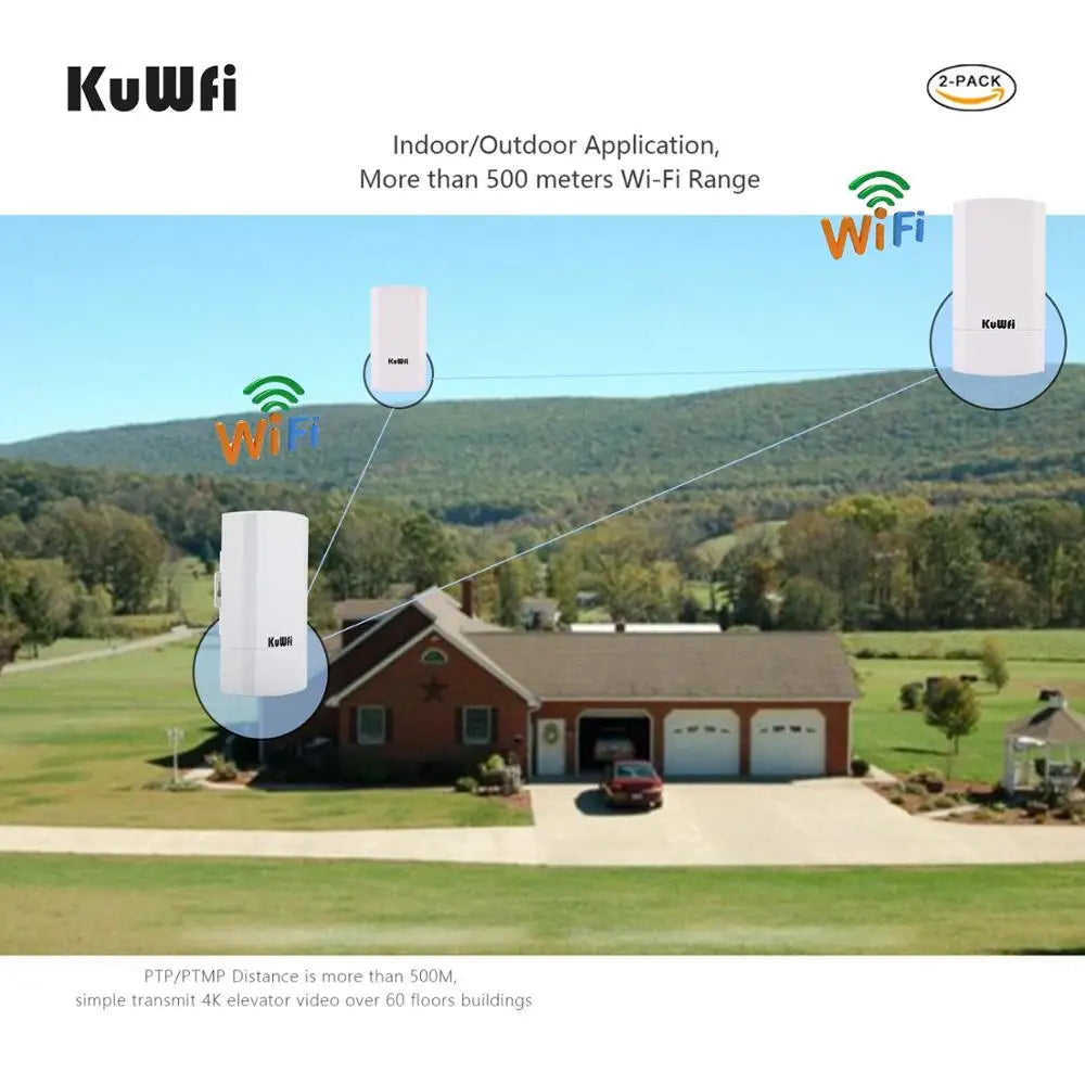 KuWFi Outdoor 300Mbps CPE Bridge WiFi AP Repeater Extender POE
