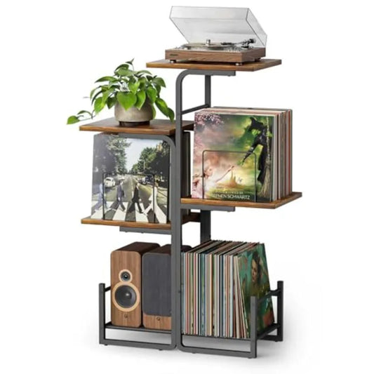 Planter Inspired Vintage Record Player Stand With Vinyl Storage