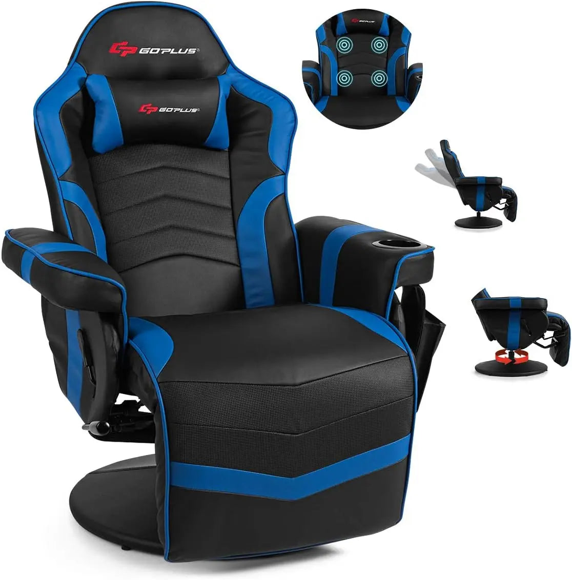 Adjustable Massage Gaming Recliner With Cup Holder Footrest