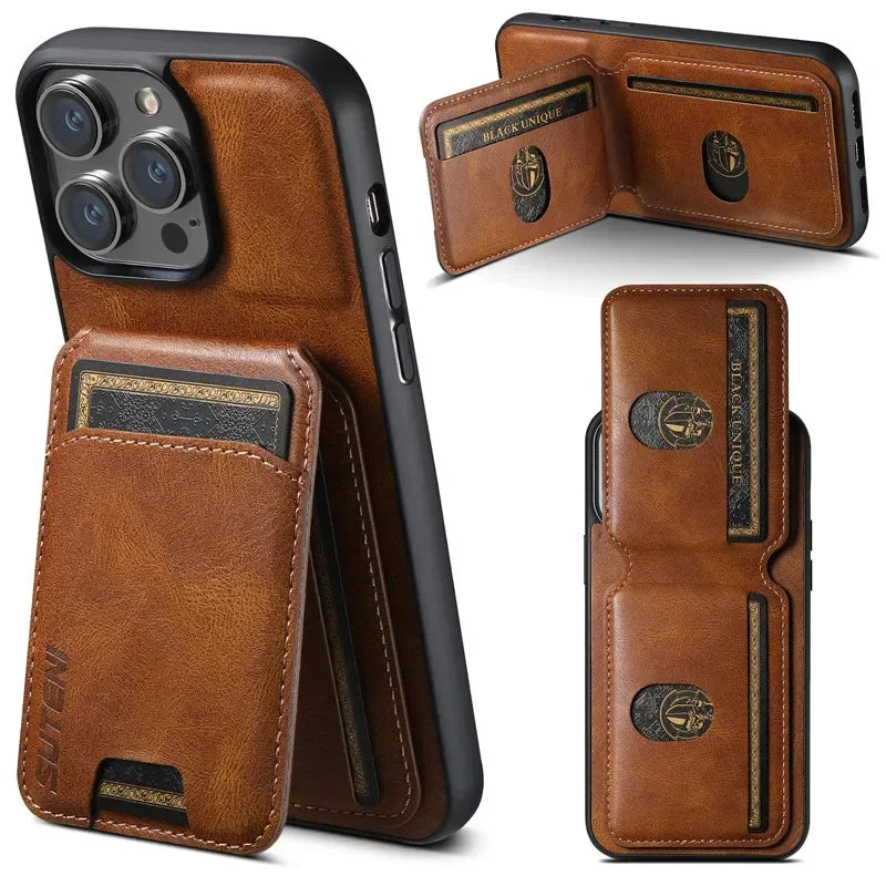 Leather Wallet Phone Case With Magnetic Card Holder For iPhone