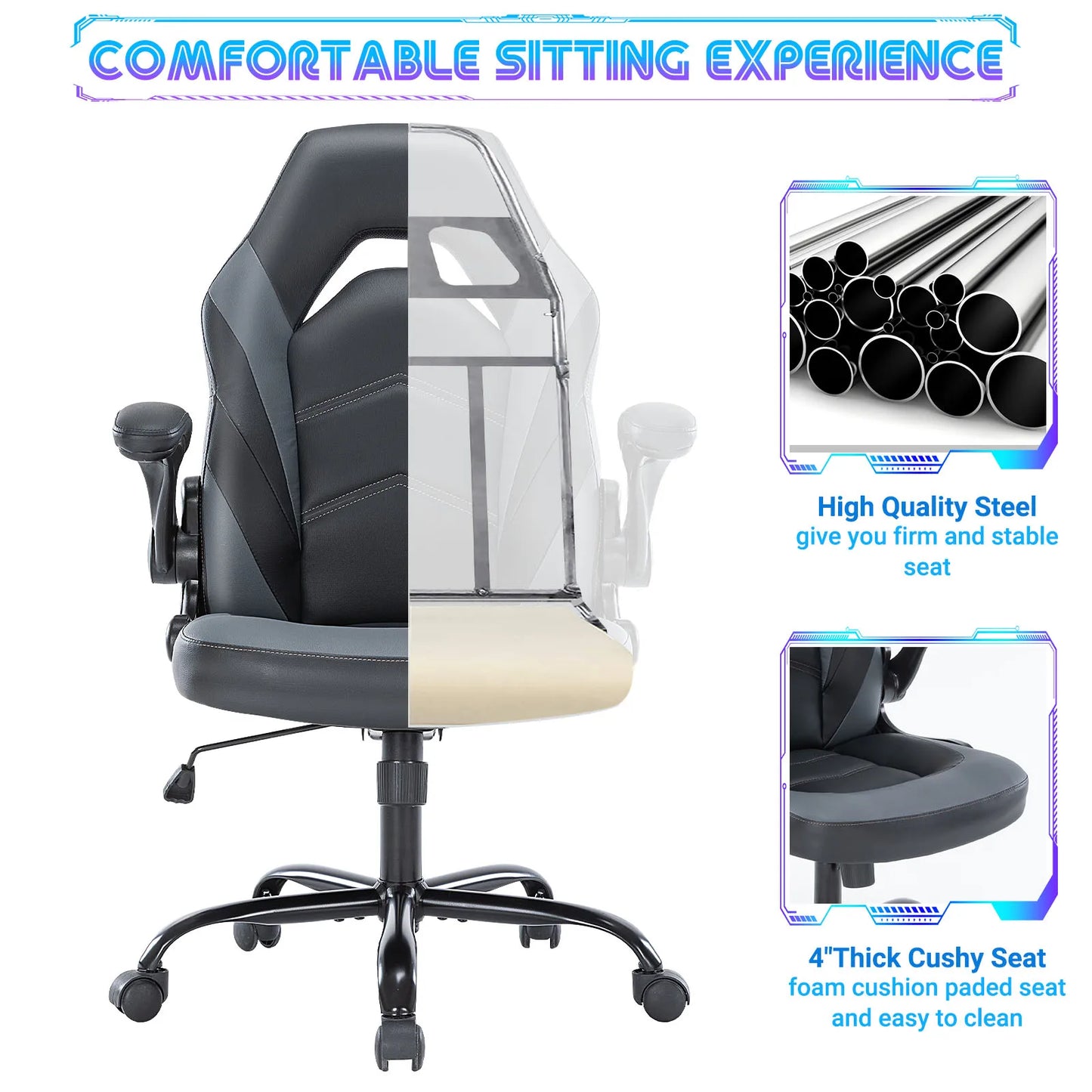 JHK Ergonomic Office Gaming Desk Chair With Flip Up Armrest