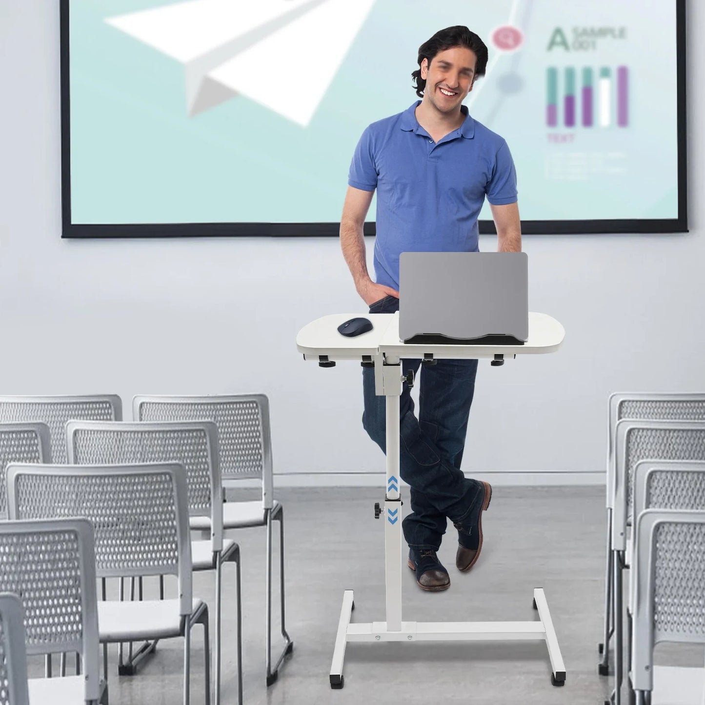 Laptop Stand Rolling Table Height Adjustable Tiltable Side Table