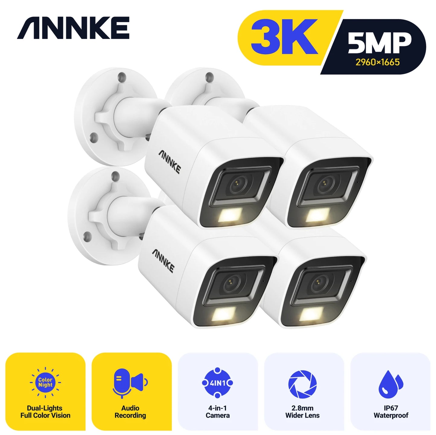 ANNKE 4-Pack 5MP Outdoor IP67 CCTV Dome Camera Kit