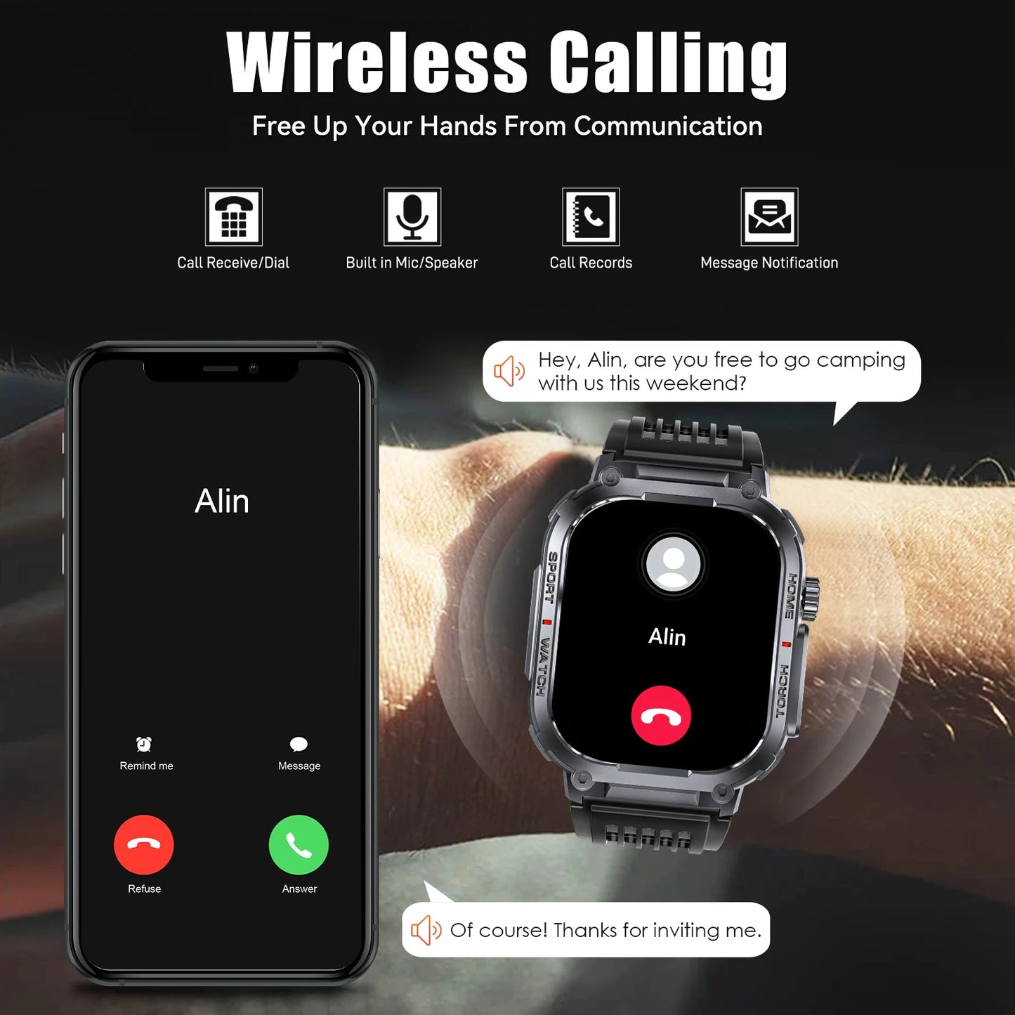 EIGIIS Smart Watch Men 3ATM Waterproof Heart Rate Compass