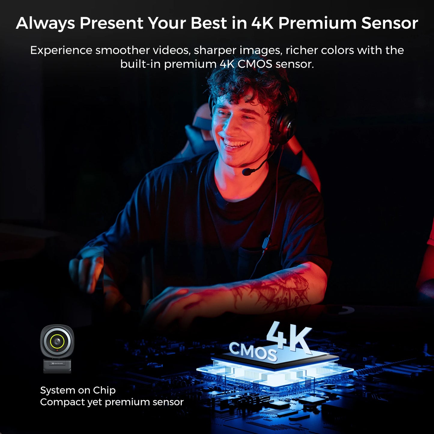 Nearstream 4K Webcam HDR AI Framing AutoFocus 1080P 60FPS Mic