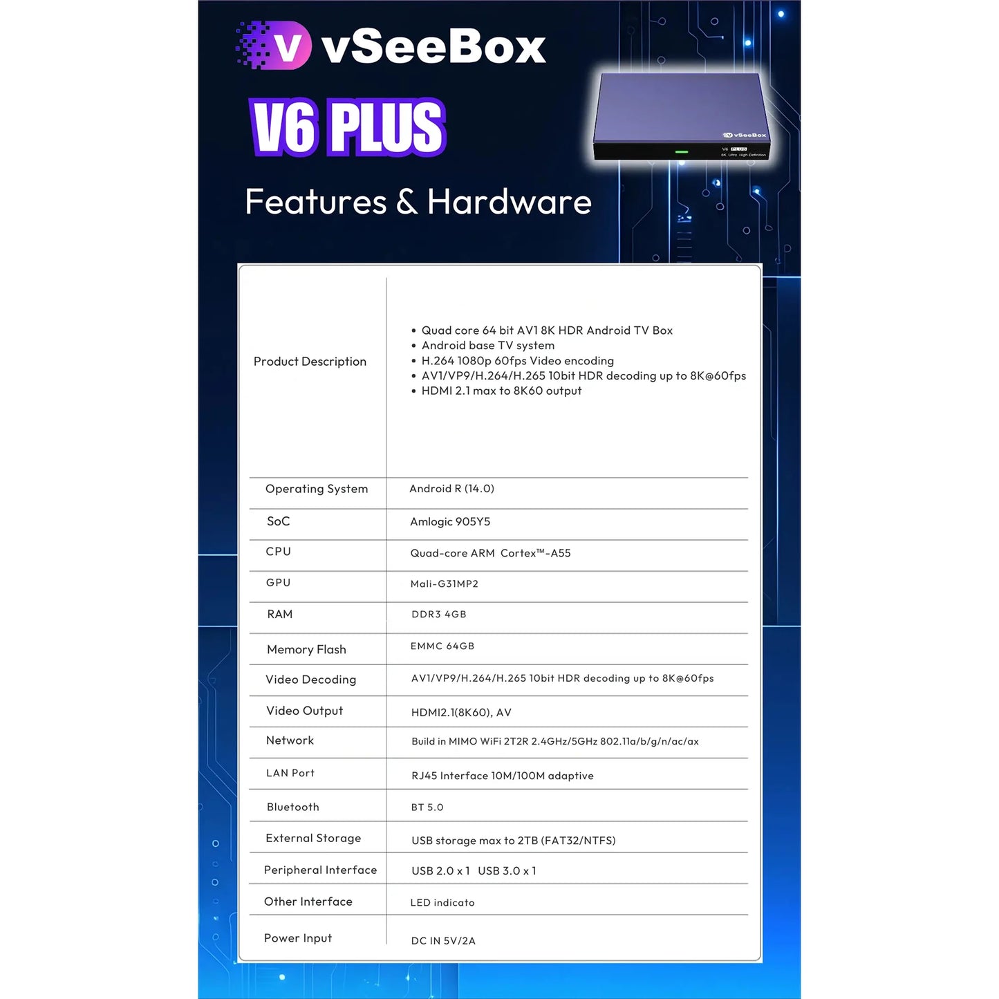 VseeCzydore VseeBox V6 Plus 8K Android Voice Control 64GB