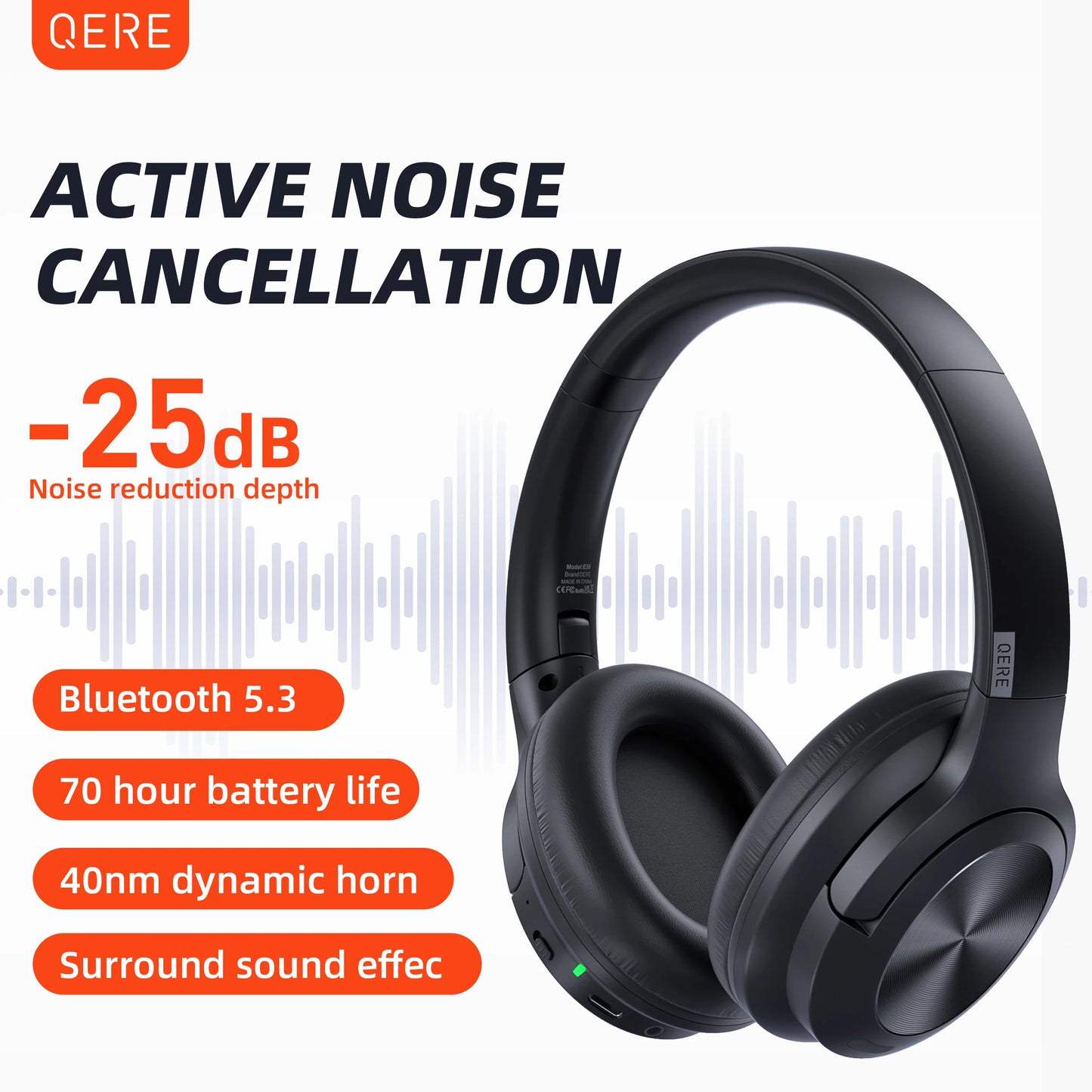 QERE E80 Wireless Headphones Bluetooth 5.3 ANC Noise Cancellation