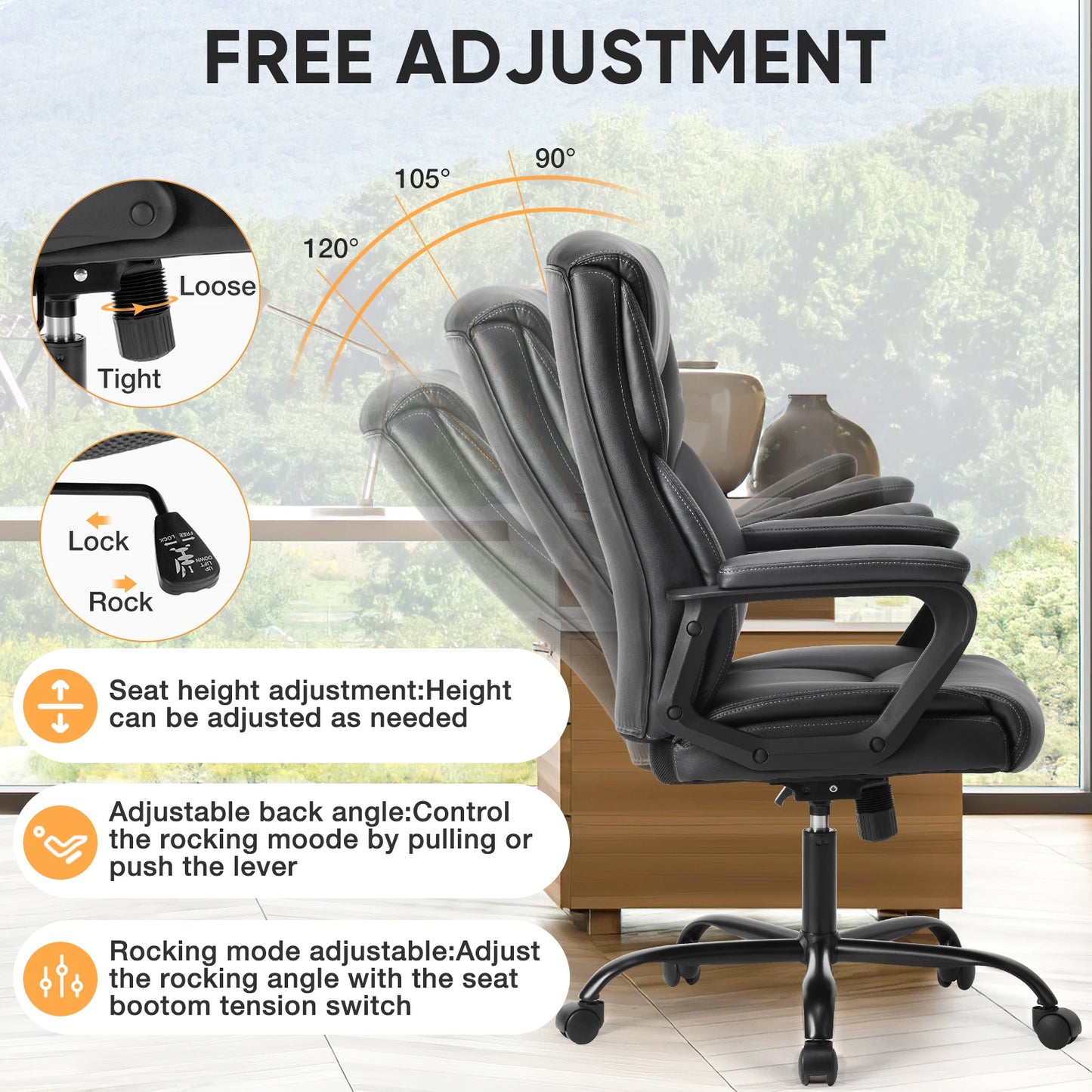 JHK Ergonomic PU Leather Armrest Office Gaming Chair With Lumbar