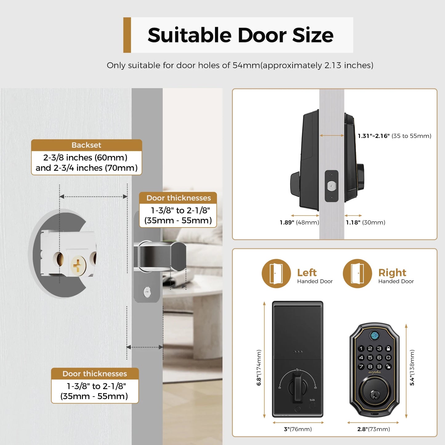 Arpha D280 UltraSmartBiometricKeylessEntryDoorLockWithFingerprintKeypadAndAutoLock