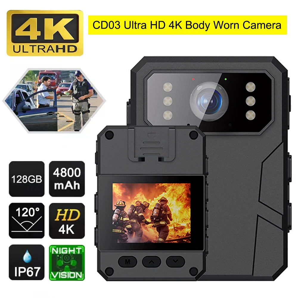 4K HD Body Worn Camera For Law Enforcement With Night Vision And Long Battery Life