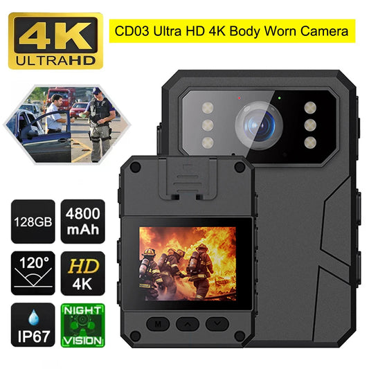 4K HD Body Worn Camera For Law Enforcement With Night Vision And Long Battery Life