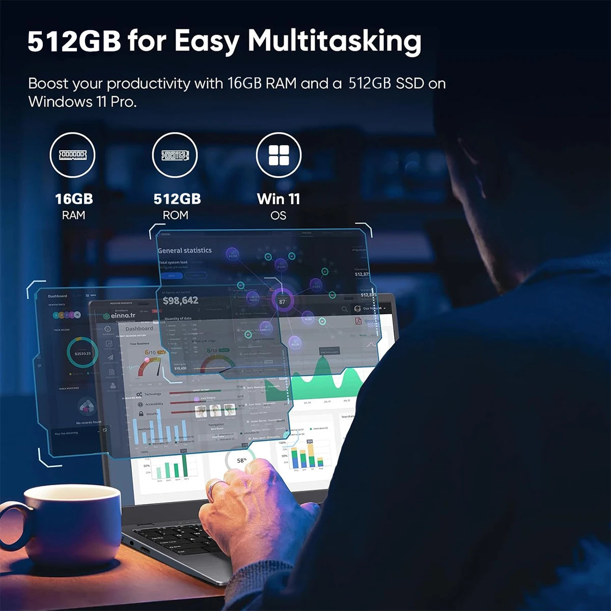 Erilles ACEKAMAS Intel Core I7 Laptop Windows 11 Pro 16GB