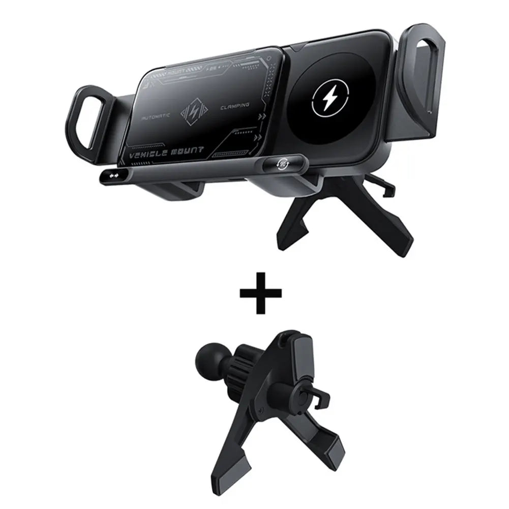 Foldable Dual-Coil Car Phone Mount With Wireless Fast-Charging CompatibilityPlus