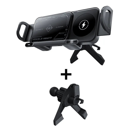 Foldable Dual-Coil Car Phone Mount With Wireless Fast-Charging CompatibilityPlus
