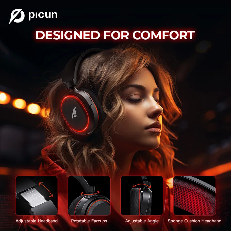 Picun G2 Wireless Gaming Headset 2.4G Low Latency 7.1 Surround