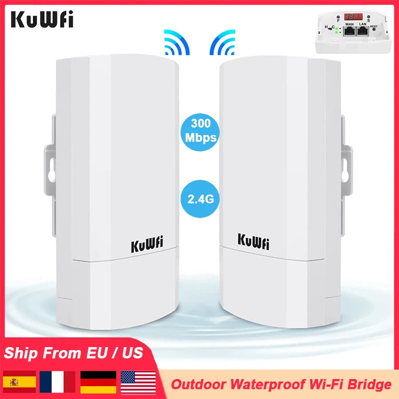 KuWFi Outdoor 300Mbps CPE Bridge WiFi AP Repeater Extender POE