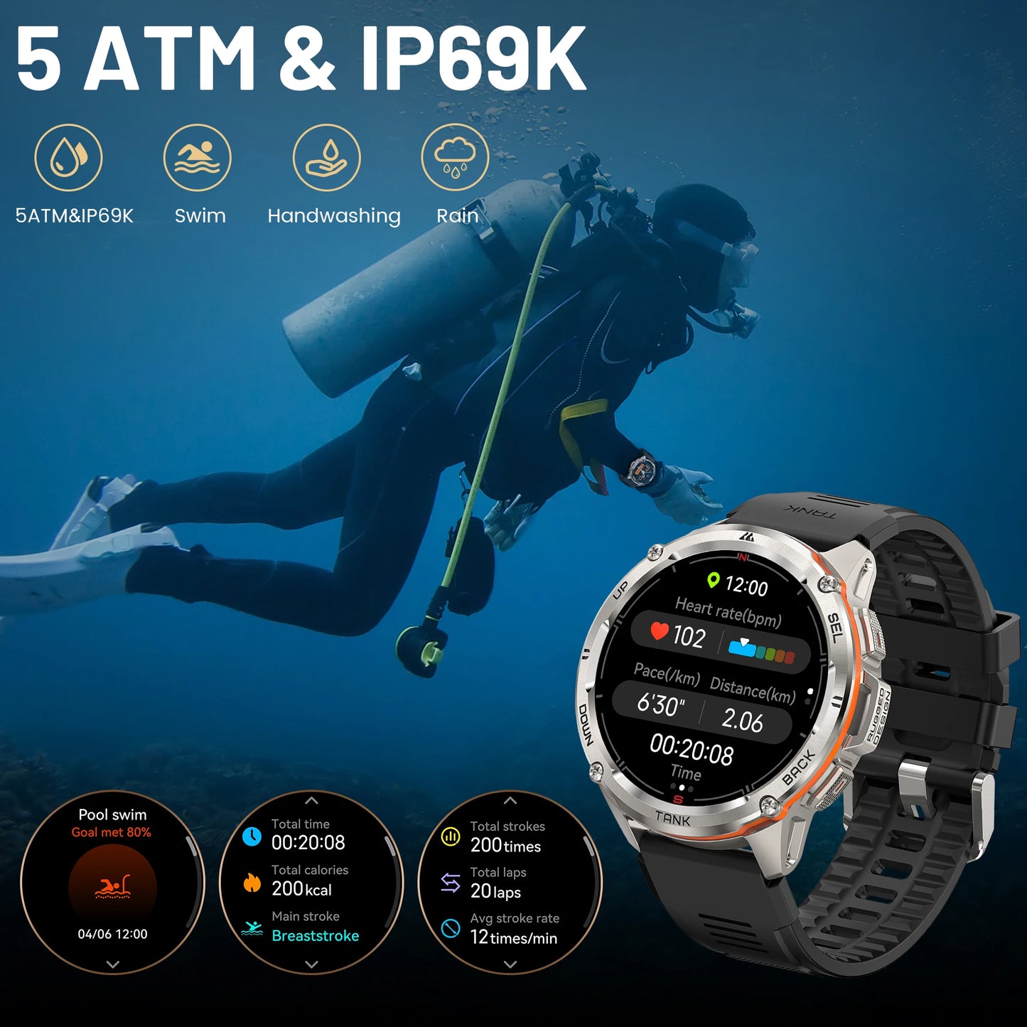 KOSPET Tank T3 Ultra GPS Smartwatch Altimeter Barometer Compass