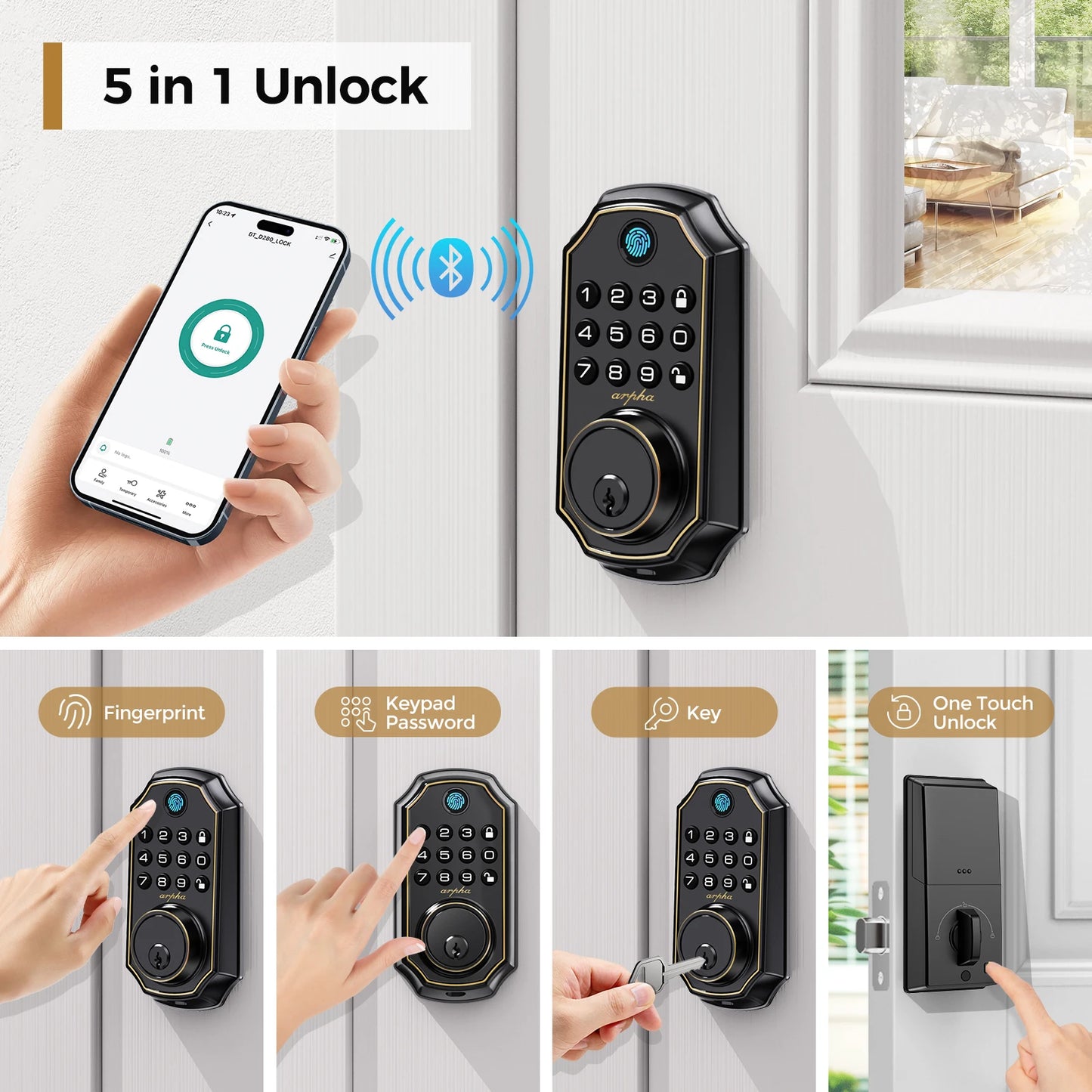 Arpha D280 UltraSmartBiometricKeylessEntryDoorLockWithFingerprintKeypadAndAutoLock