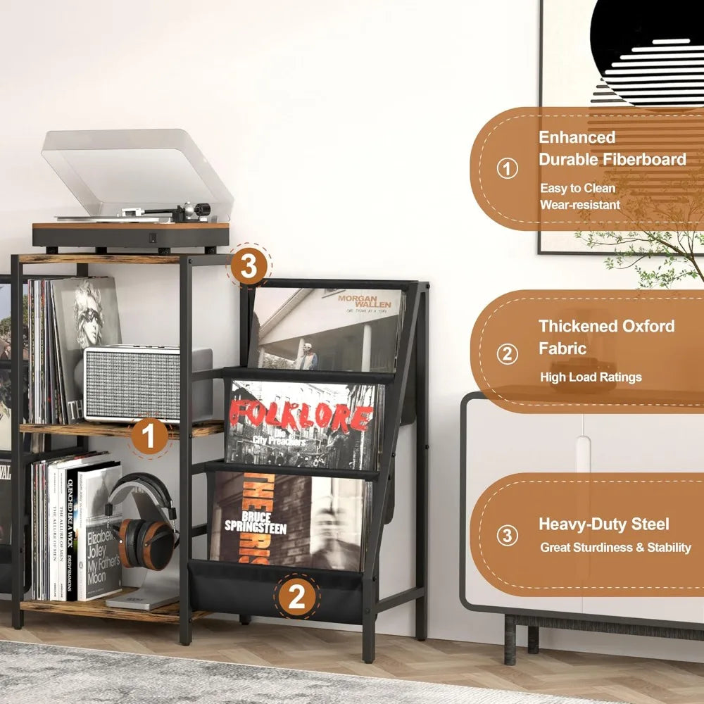 Vinyl Record Player Stand With Storage For 280 Albums