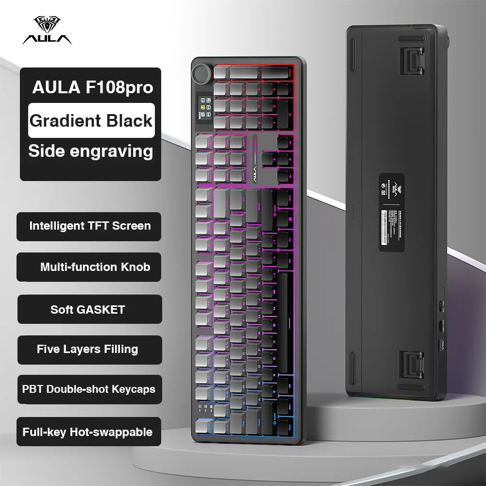 AULA F108Pro Wireless Mechanical Gaming Keyboard EquippedWithTFTDisplay UltraLatency