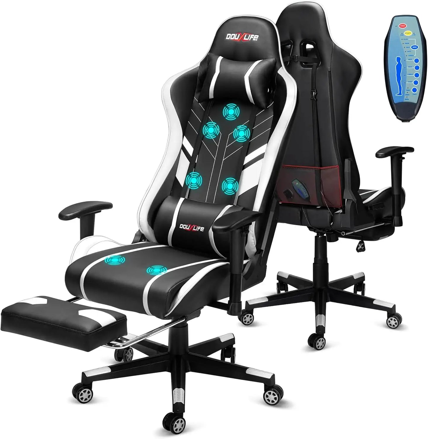 7-Point Massage Gaming Chair with Footrest Ergonomic Recliner