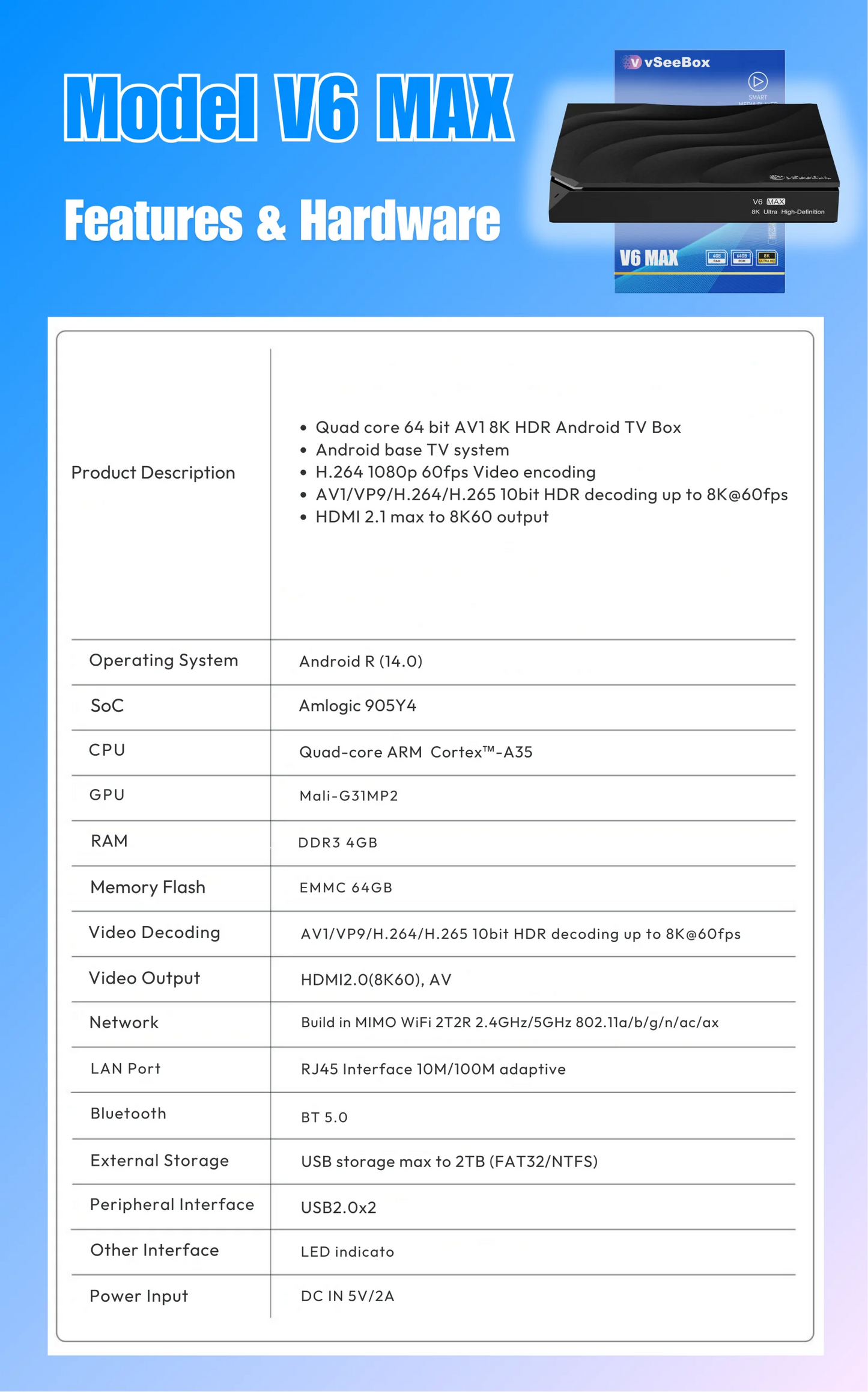 VseeCzydore V6Max 8K HD Android Set Top Box 64GB Pro