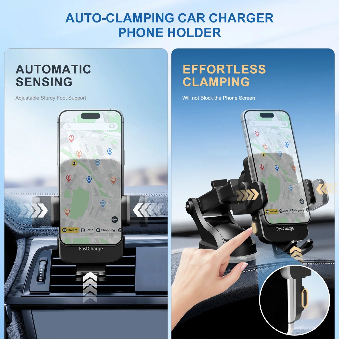 Wireless Car Charger and Phone Holder 15W Fast Charge Mount