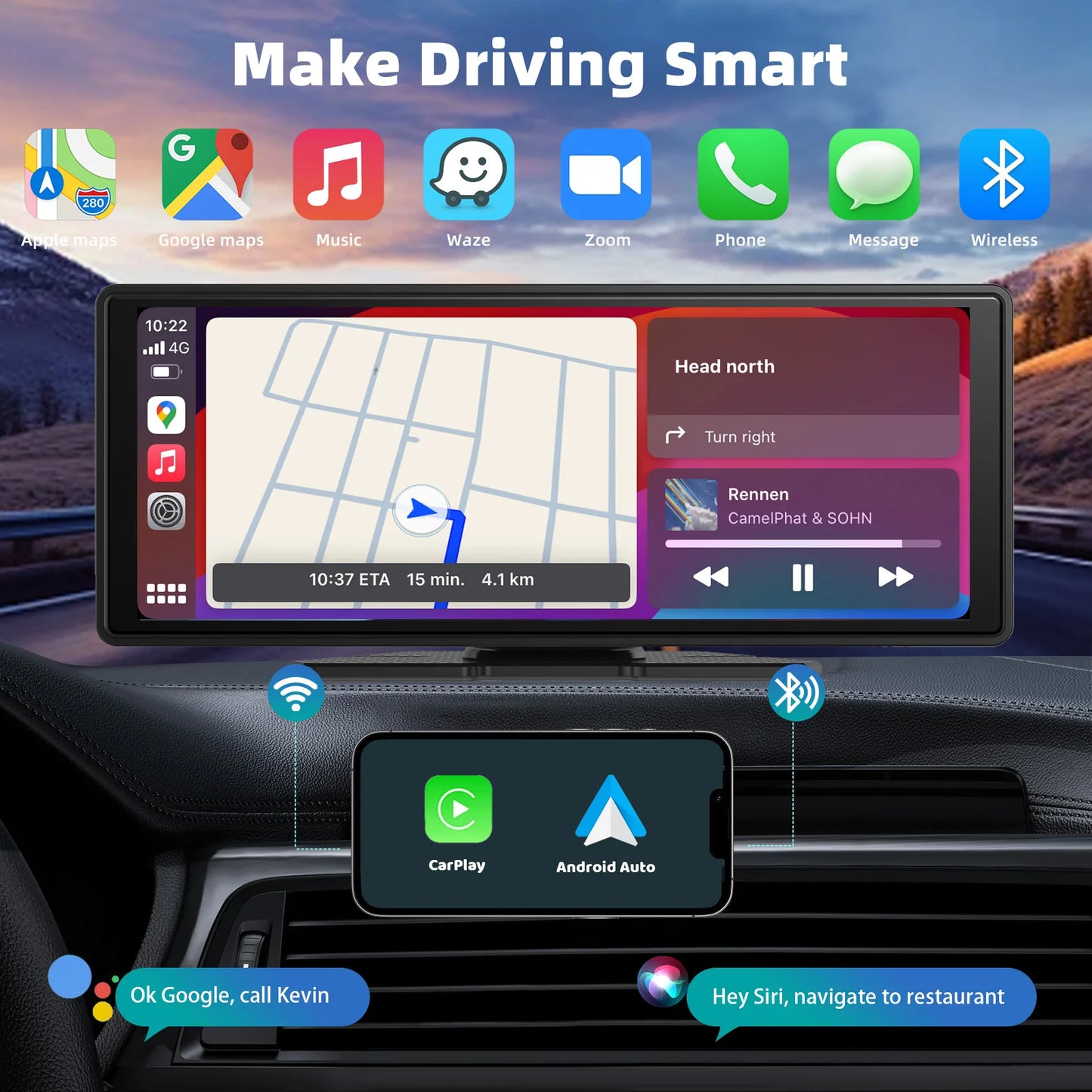 Noned Portable CarPlay Wireless Car Stereo With Android Auto
