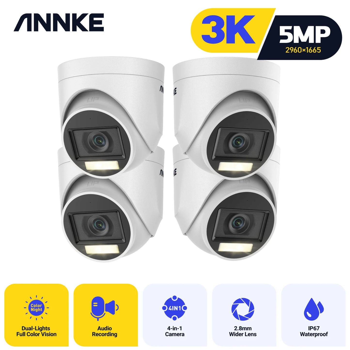 ANNKE 4-Pack 5MP Outdoor IP67 CCTV Dome Camera Kit