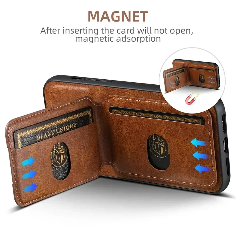 Leather Wallet Phone Case With Magnetic Card Holder For iPhone