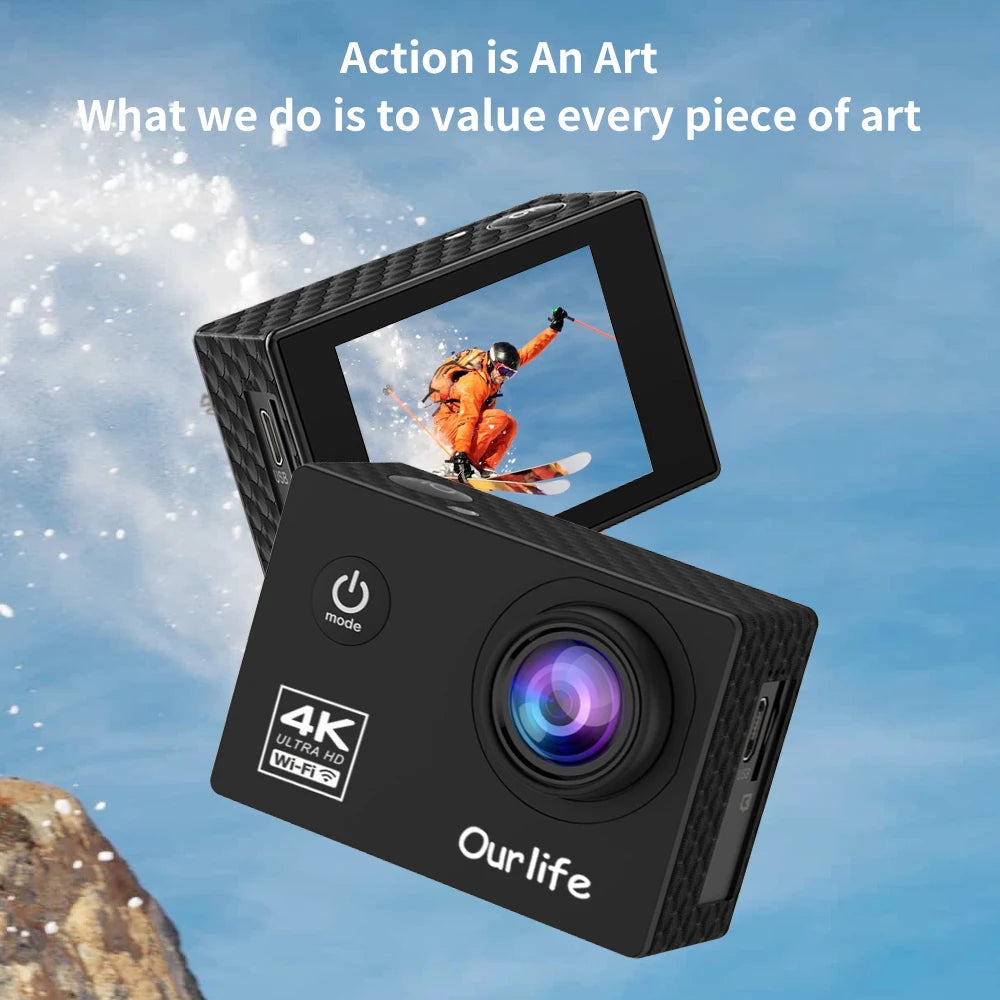 OURLIFE Action Camera Ultra HD 4K 30FPS WiFi 16MP Underwater