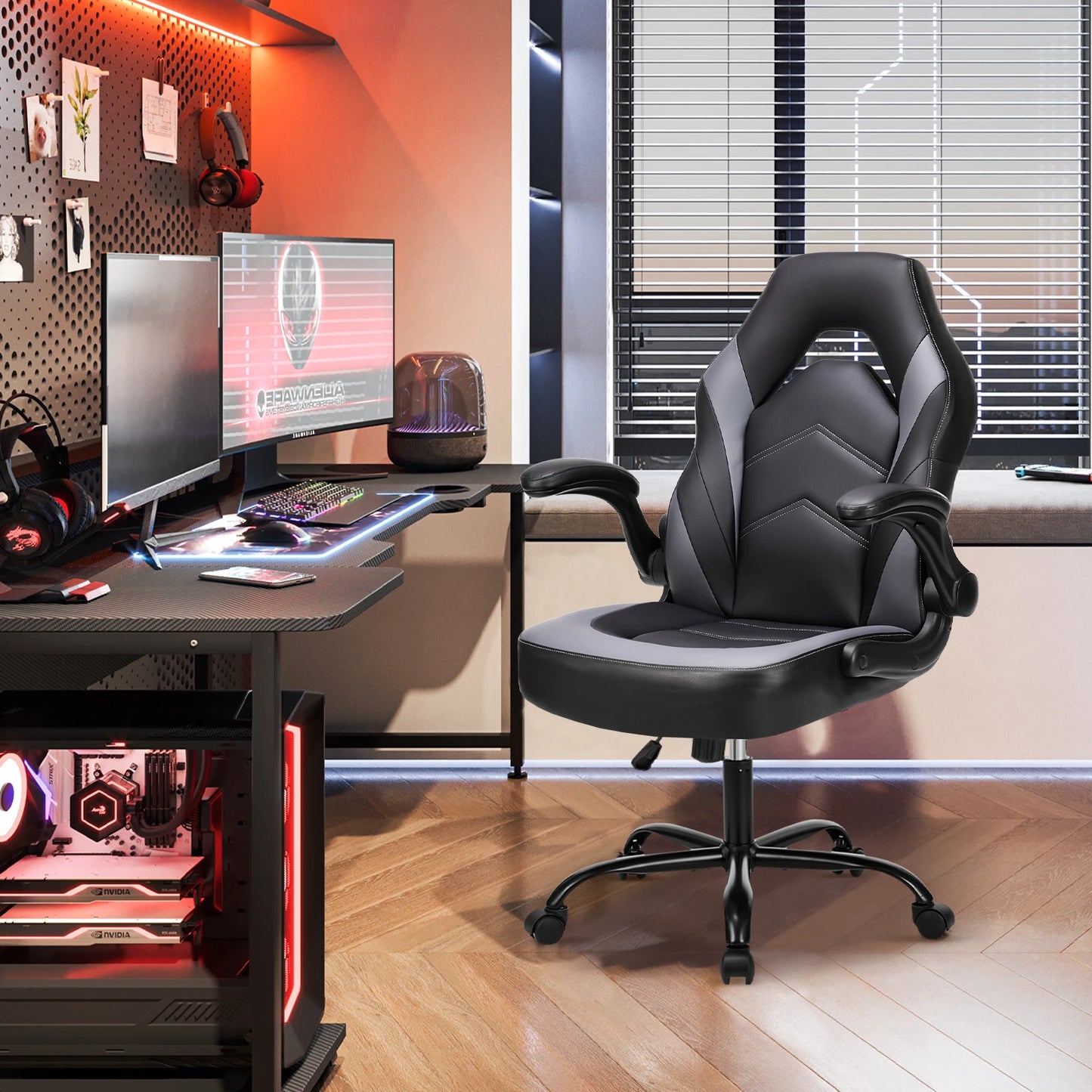 JHK Ergonomic Office Gaming Desk Chair With Flip Up Armrest