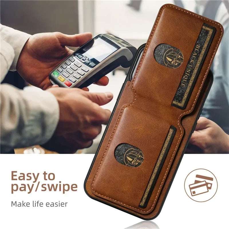 Leather Wallet Phone Case With Magnetic Card Holder For iPhone