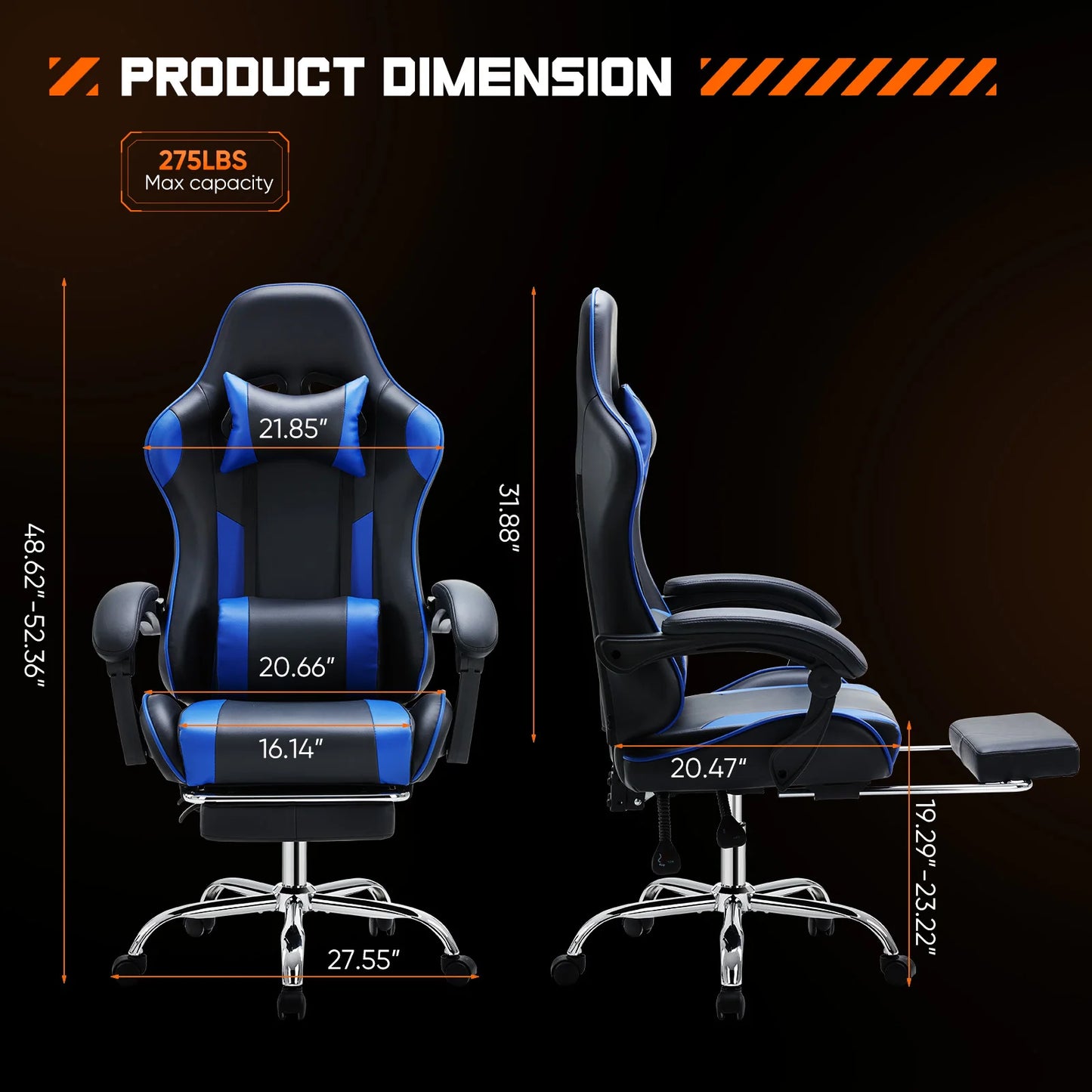 JHK Ergonomic Racing Gaming Chair PU Leather with Headrest