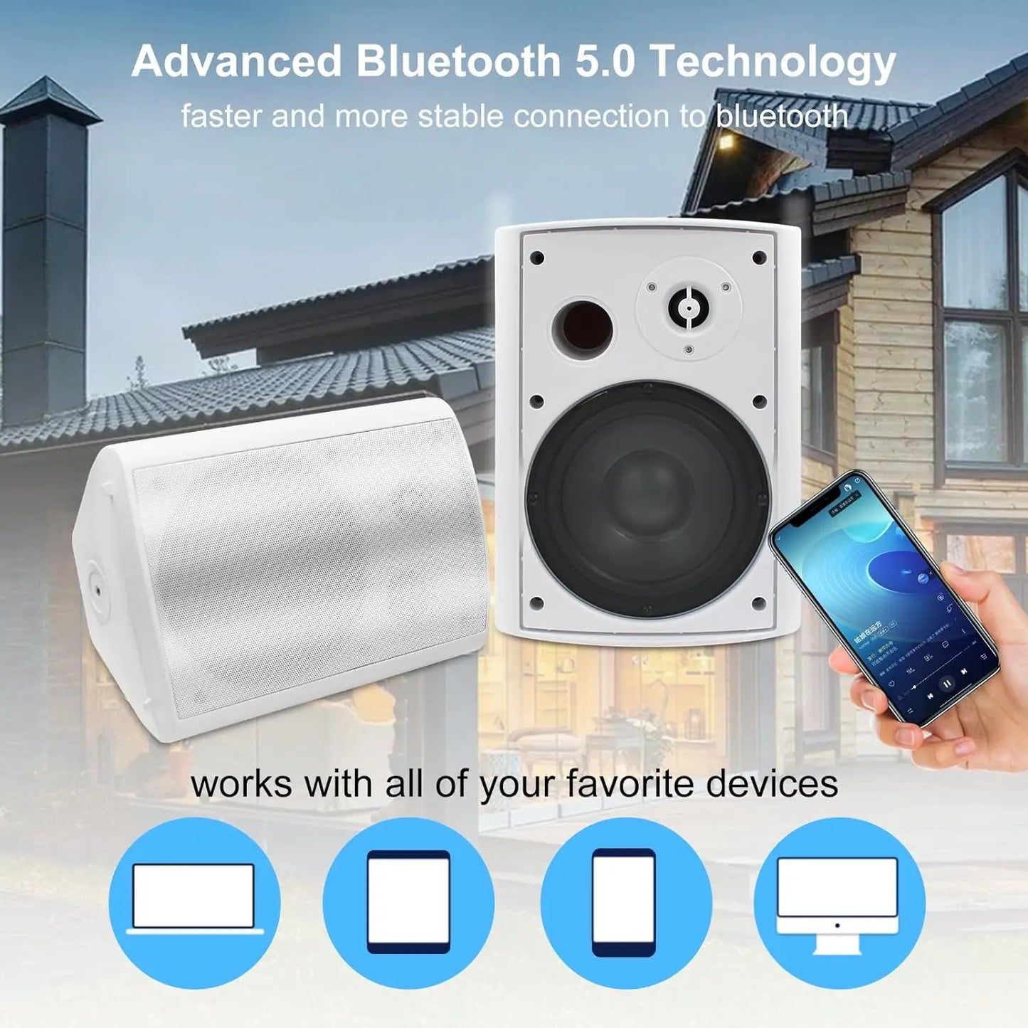 Herdio Bluetooth Indoor Outdoor Speakers 400W 2 Pack Wall Mount